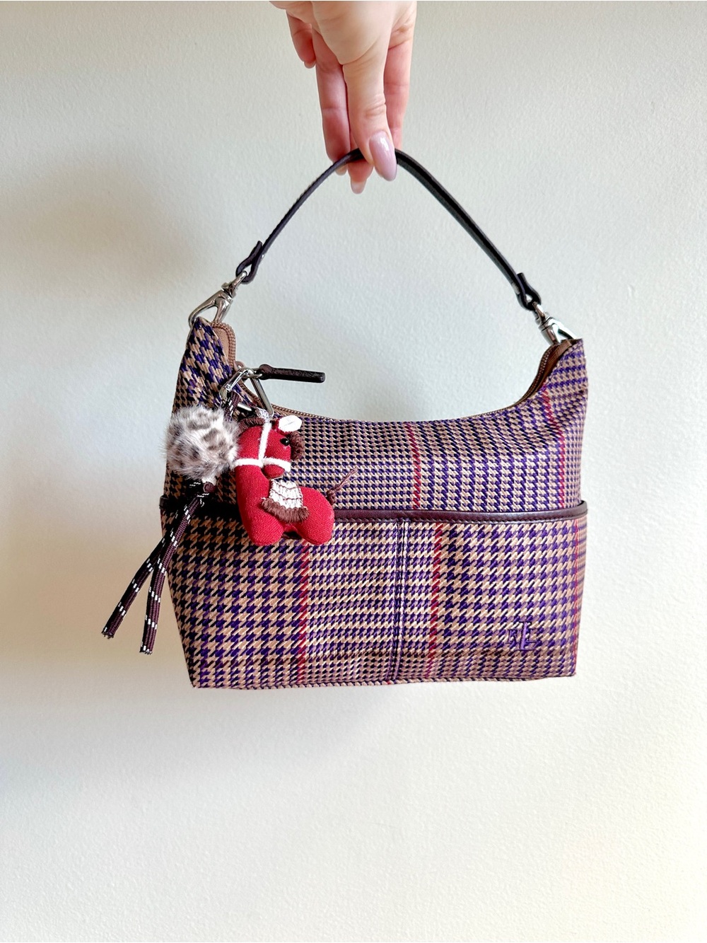 Ralph Lauren Purple and Brown Plaid Mini Bag with Charm